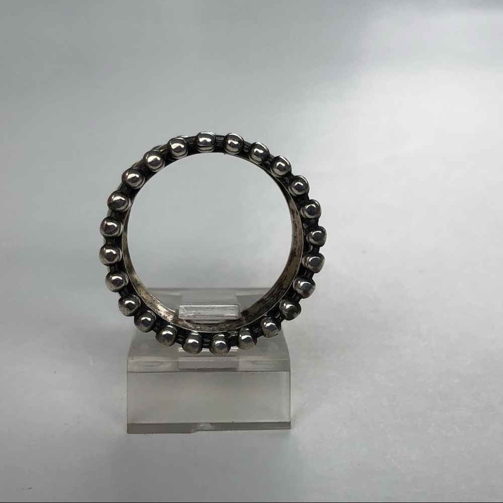 SOLD Vintage Sterling Southwestern Domed Beaded Band - Picture 6 of 8